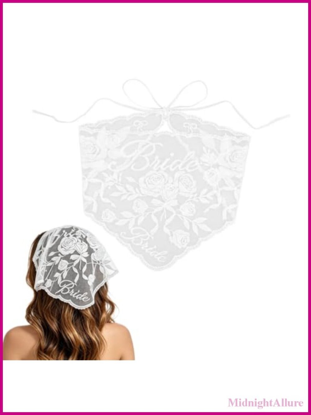 Bride Headscarf White Lace Tulle Bridal Bandana Wedding Head Wrap